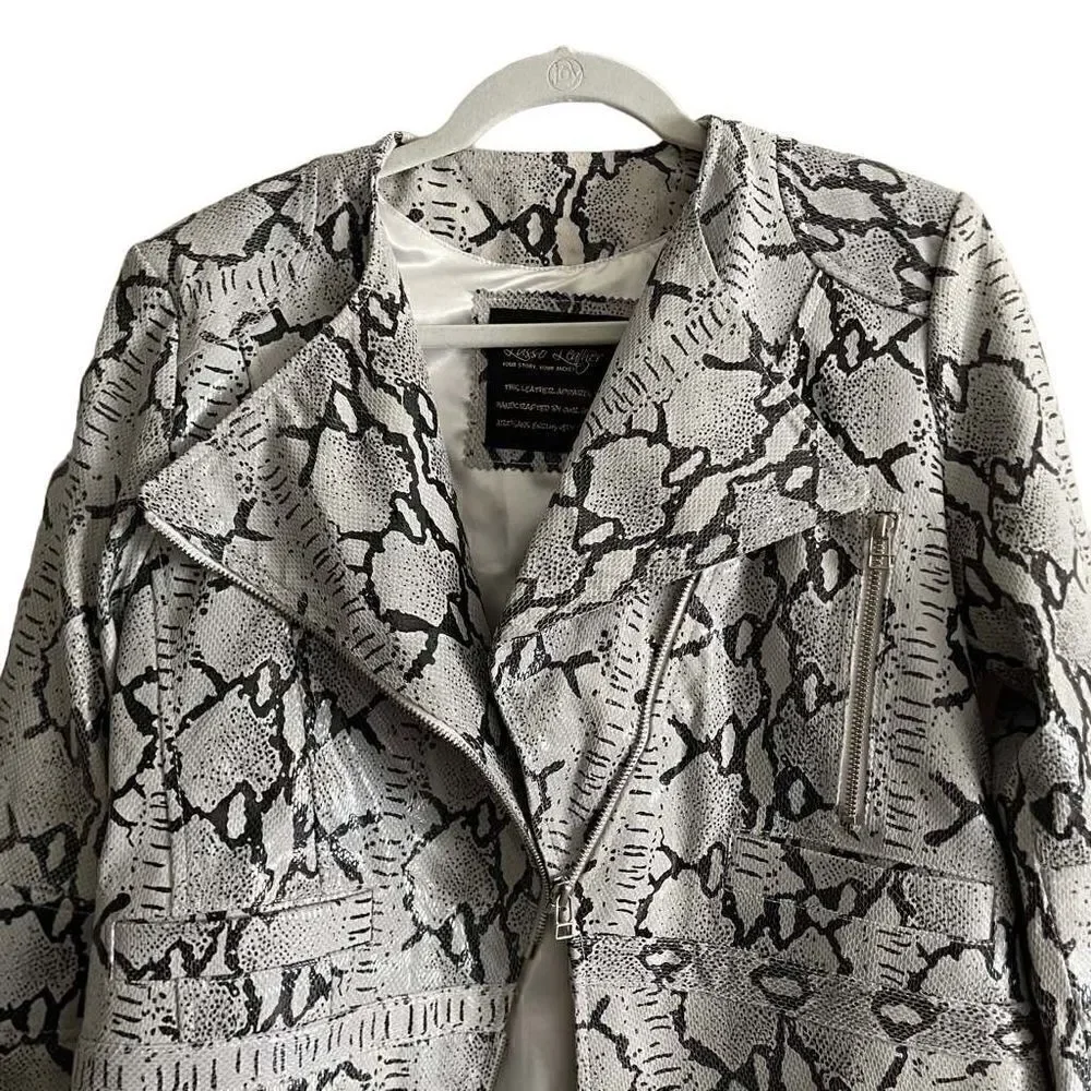 Lusso Leather womans grey snake print leather jacket size M